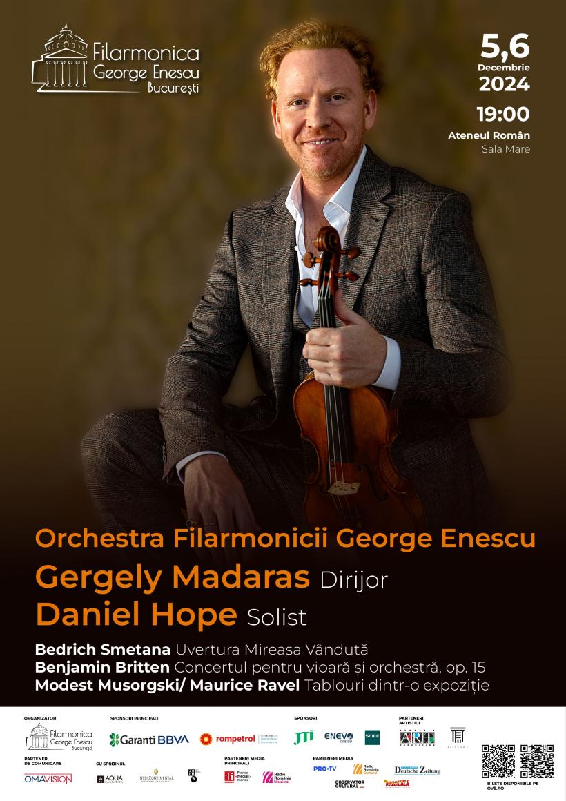 Faimosul violonistul Daniel Hope și cunoscutul dirijor Gergely Madaras – invitații Filarmonicii George Enescu la concertele din 5 și 6 decembrie