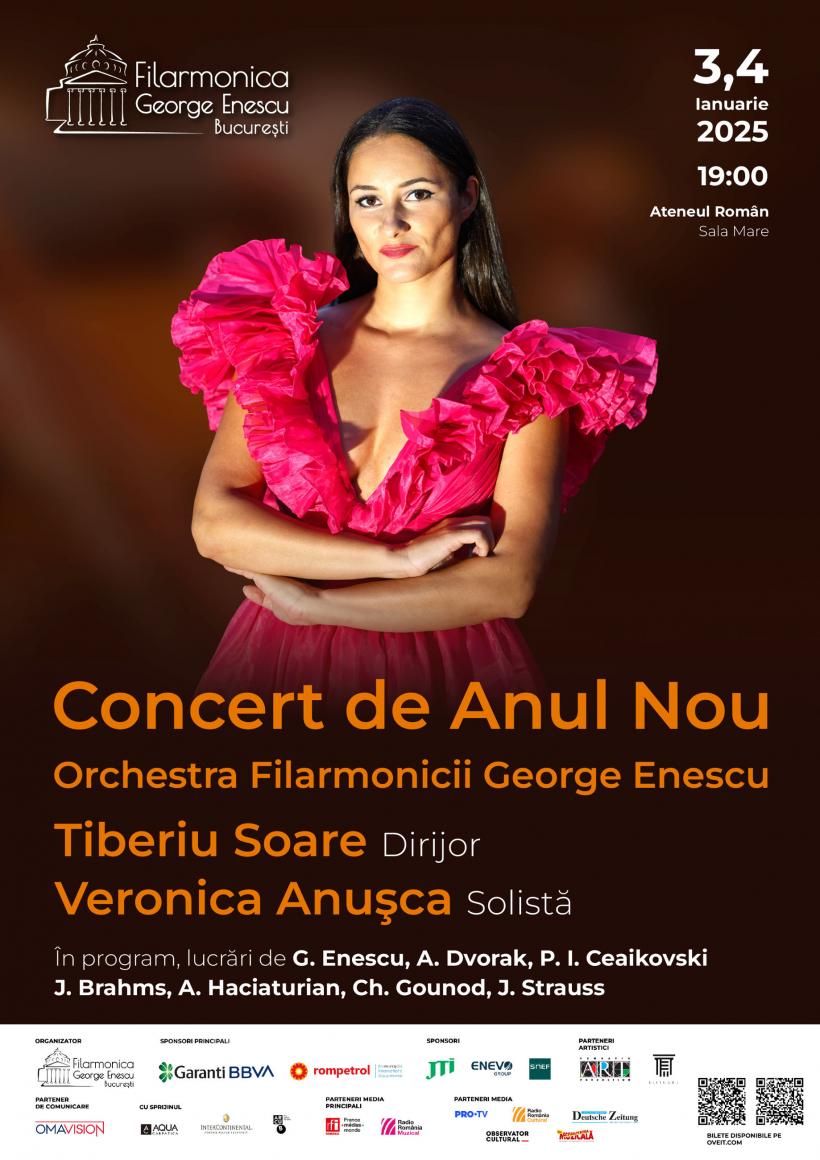 Concertele de Anul Nou ale Filarmonicii George Enescu au fost vândute în mai puțin de 30 de minute. Dirijorul Tiberiu Soare și Soprana Veronica Anușca sunt invitații speciali ai Filarmonicii la concertele cu care se deschide Anul Nou