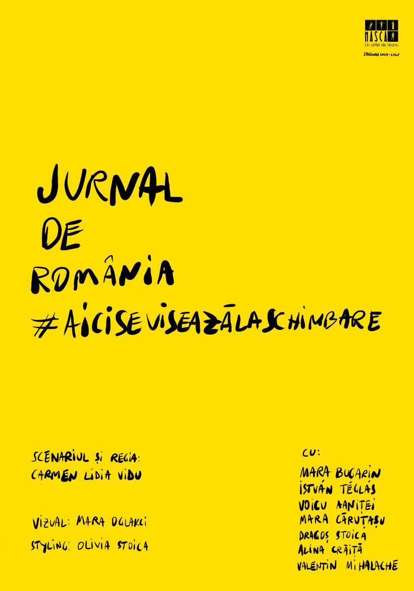 Premieră la Teatrul Masca pe 17 și 18 ianuarie 2025: Jurnal de România #AiciSeViseazăLaSchimbare de Carmen Lidia Vidu