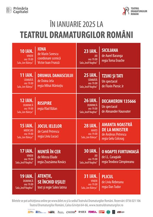 Primele spectacole din ianuarie la Teatrul Dramaturgilor Români