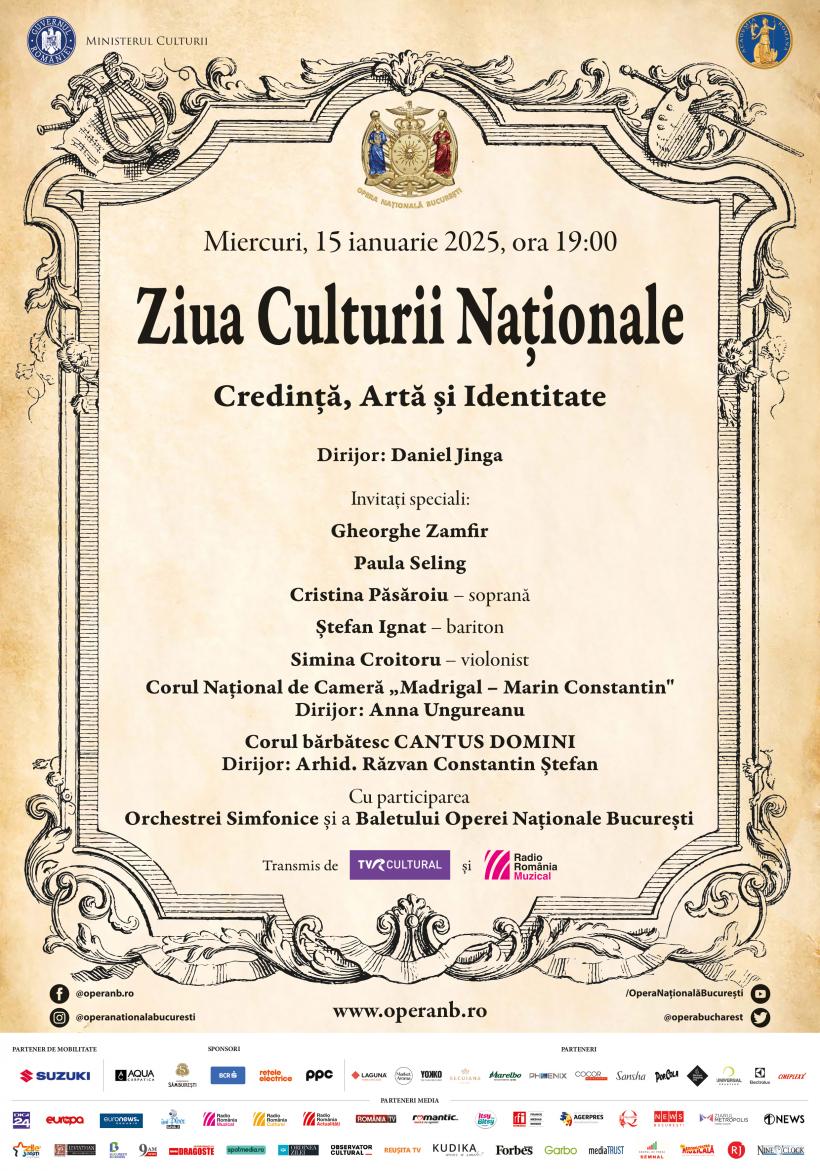 Spectacolul de gală organizat de Opera Națională București cu ocazia Zilei Culturii Naționale celebrează Credința, Arta și Identitatea Românească