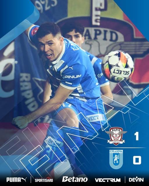 Rapid învinge Universitatea Craiova cu 1-0