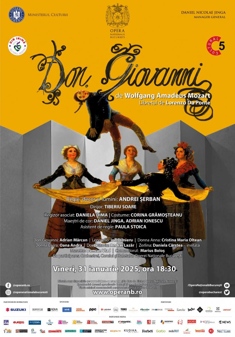 Final de ianuarie la Opera Națională București, cu o dublă reprezentație Don Giovanni de Mozart