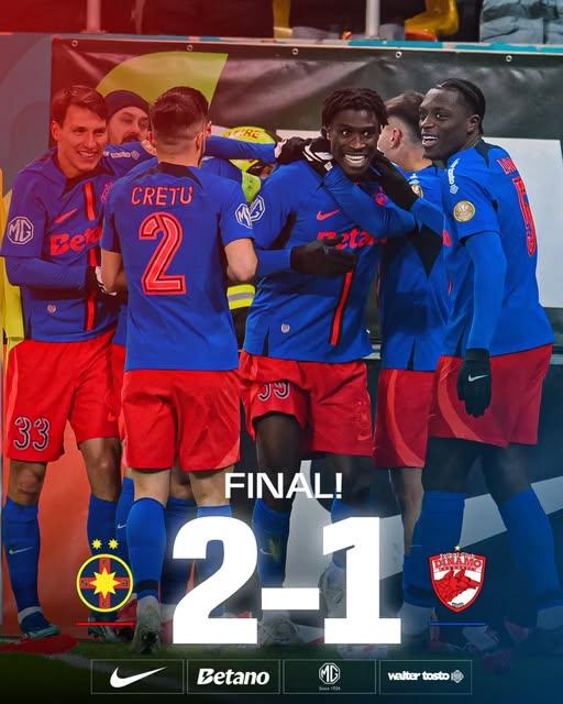 FCSB a câştigat derby-ul cu Dinamo (2-1) şi a urcat pe primul loc în Superligă