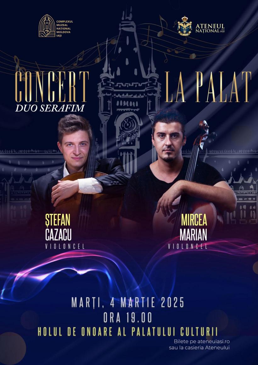 Ștefan Cazacu și Mircea Marian, importanți violonceliști ai scenei muzicale românești, în Concert la Palat, la Iași, pe 4 martie 18942334