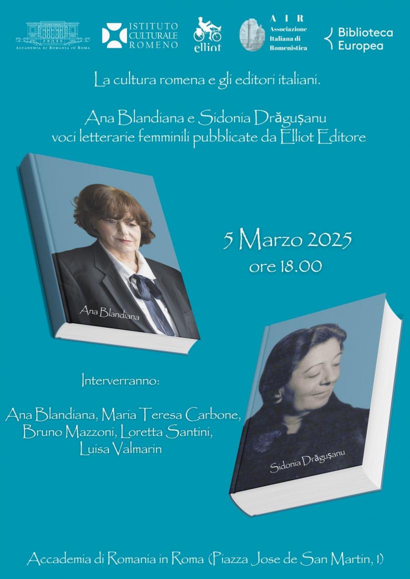 Accademia di Romania in Roma celebrează Ziua Femeii cu Ana Blandiana și Sidonia Drăgușanu – Voci literare feminine la editura Elliot