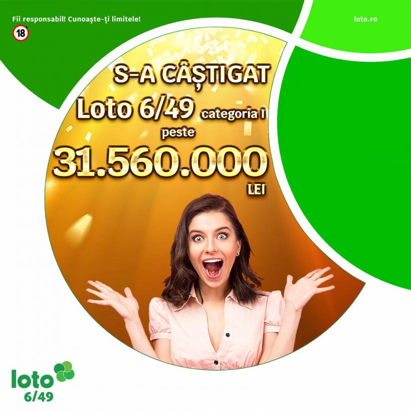 Marele premiu la Loto 6/49, de 6,3 milioane de euro, a fost câștigat cu un bilet de 21,50 lei
