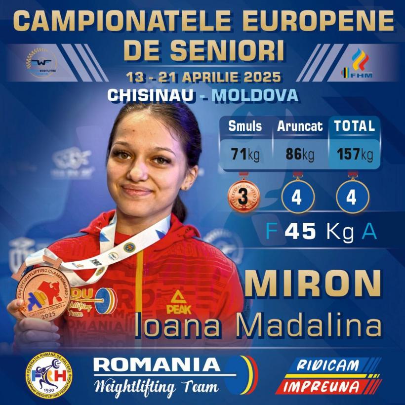 Ioana Mădălina Miron a câștigat bronzul la Europenele de haltere de la Chișinău