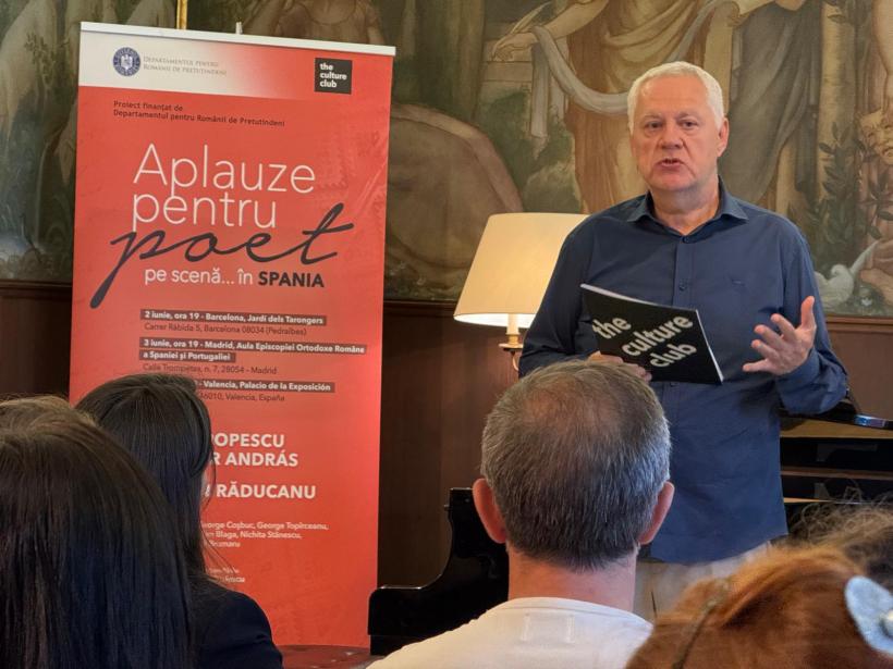 Aplauze pentru poet pe scenă...în Spania, cu actorii Emilia Popescu, Demeter András și pianistul Cătălin Răducanu, a impresionat românii din diaspora, la Barcelona, Madrid și Valencia 18958034