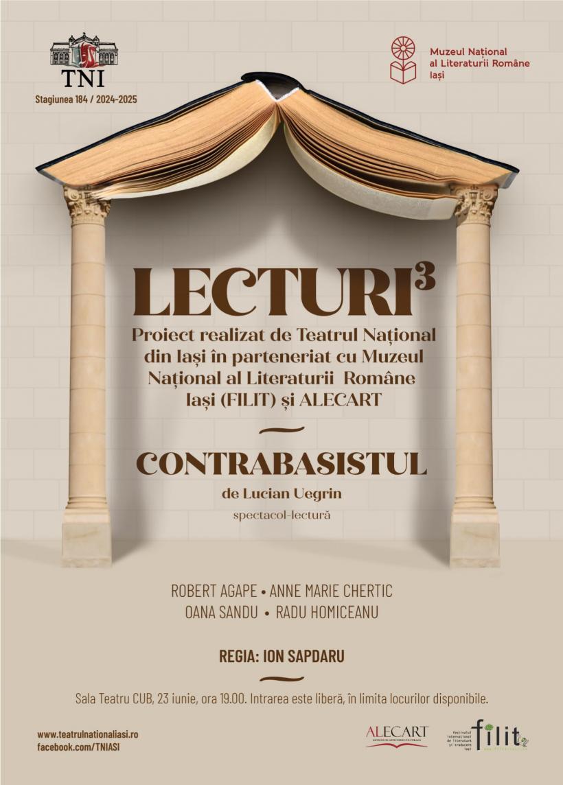 Proiectul Lecturi³ continuă cu premiera spectacolului-lectură „Contrabasistul” de Lucian Uegrin, în regia lui Ion Sapdaru, la Naționalul ieșean