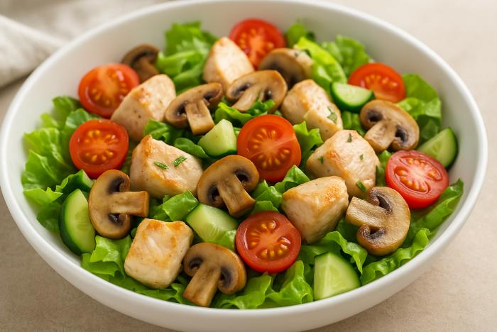 Rețetă de salată cu pui și ciuperci: Se face în 15 minute și te răcorește instant 
