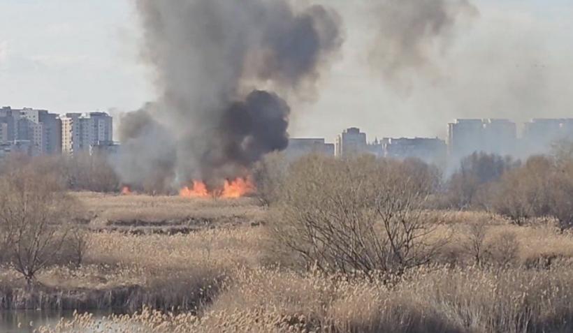 Incendiu puternic lângă Delta Văcărești. Flăcările au fost localizate după o intervenție de amploare a pompierilor