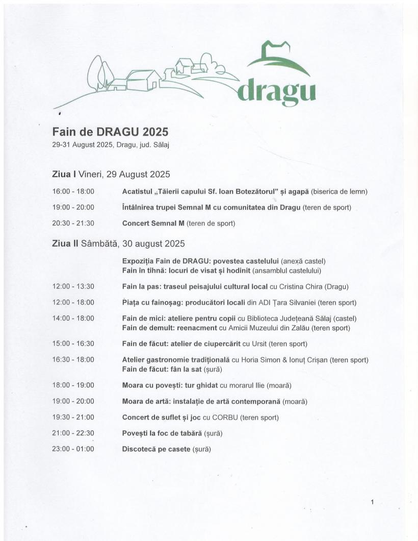 O doza binemeritata de natura, autenticitate si patrimoniu la prima editie a Festivalului „Fain de Dragu”, pe 29 - 31 august 18969521