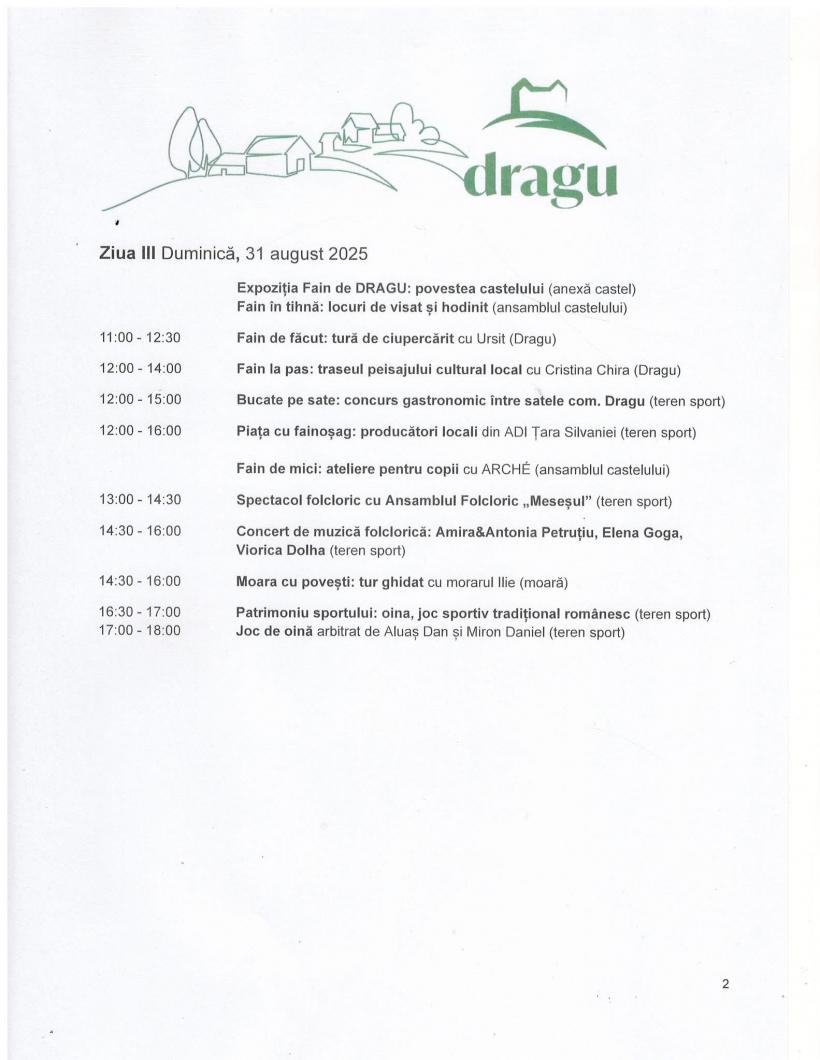 O doza binemeritata de natura, autenticitate si patrimoniu la prima editie a Festivalului „Fain de Dragu”, pe 29 - 31 august 18969523