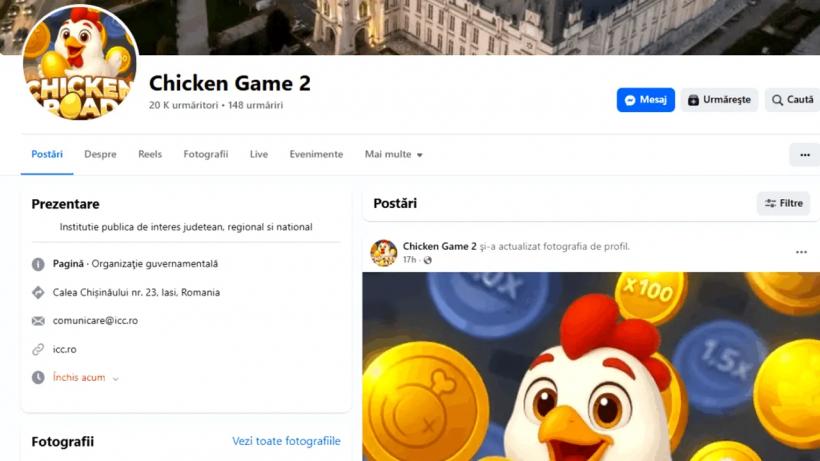 Pagina de Facebook a Consiliului Județean Iași, spartă și redenumită „Chicken Game 2”