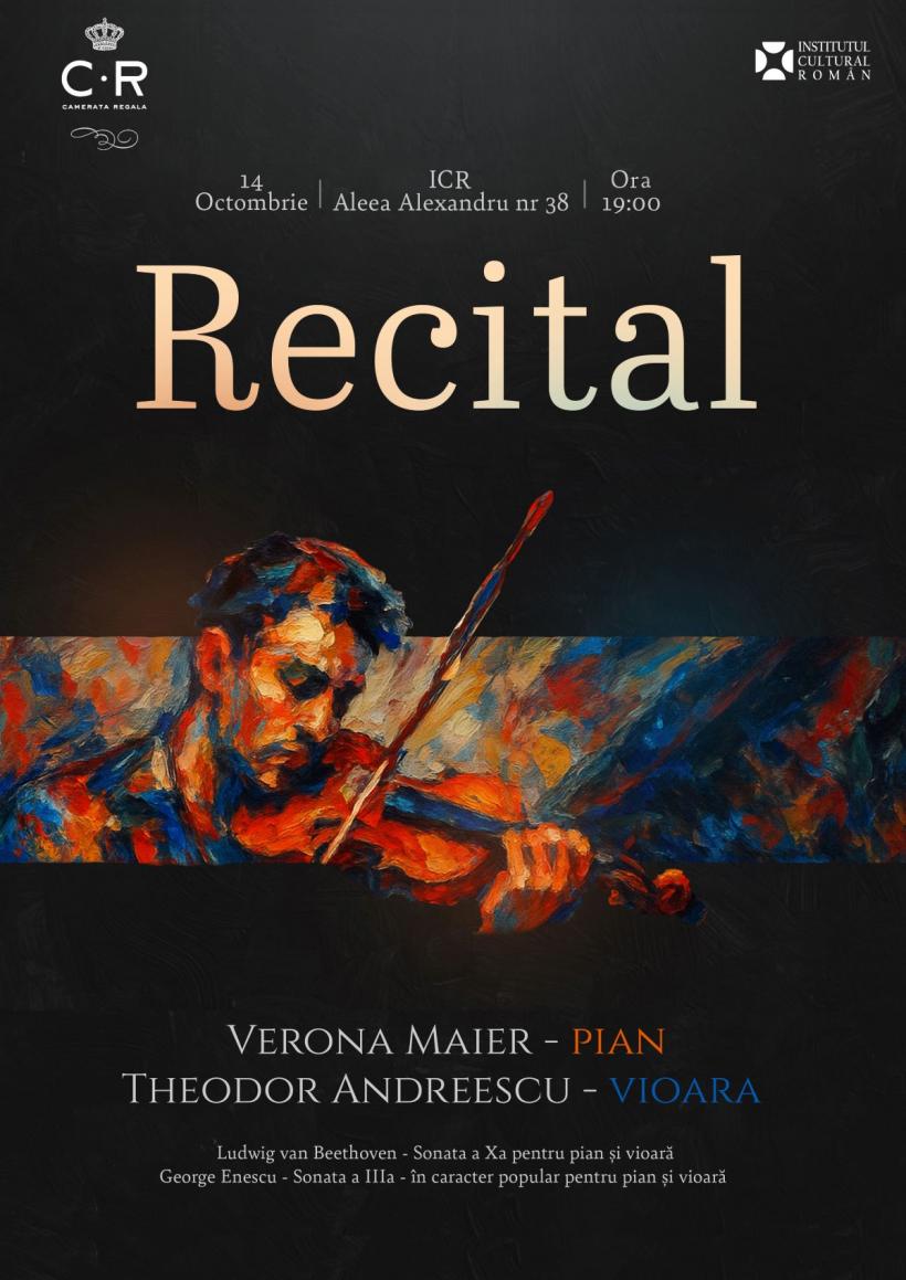 Recital cameral susținut de Theodor Andreescu (vioară) și Verona Maier (pian) la Institutul Cultural Român