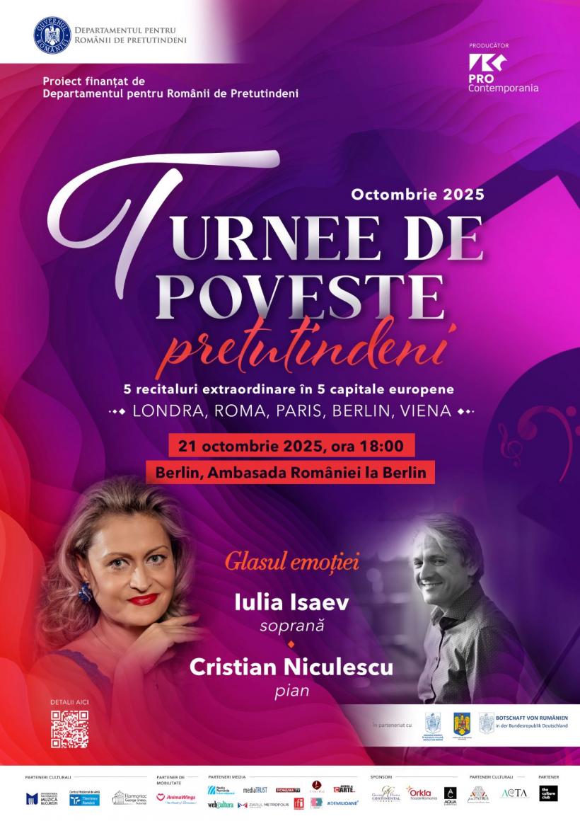 Soprana Iulia Isaev și pianistul Cristian Niculescu, recital în seria Turnee de poveste… pretutindeni, la Berlin, pe 21 octombrie