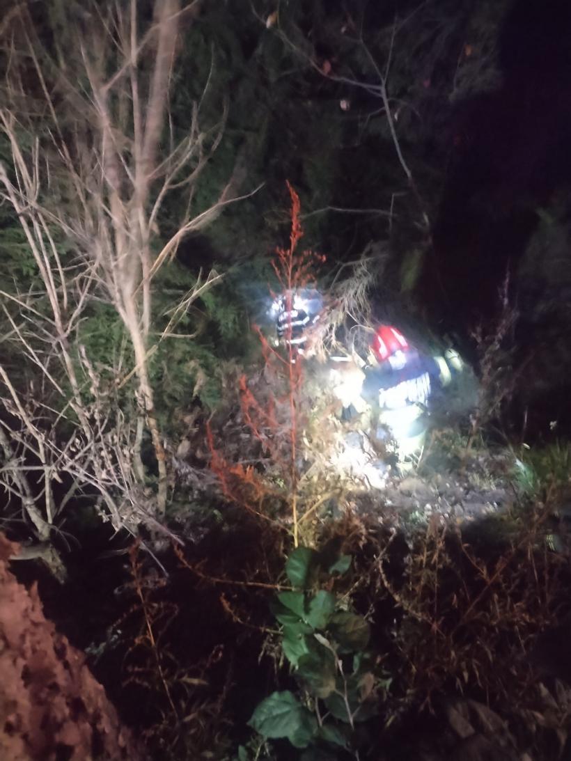 Șofer scos din râpă de pompieri, după ce a căzut cu tot cu mașină 18978154