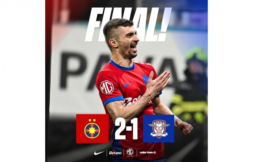 FCSB câștigă derby-ul cu Rapid, 2-1 pe Arena Națională. Olaru și Tănase decid meciul