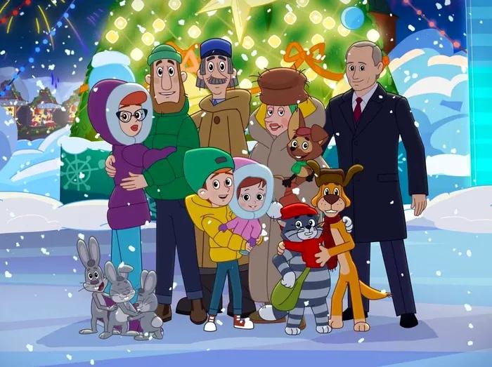 Vladimir Putin apare într-un desen animat în care vorbește cu pisica Matroskin și câinele Sharik