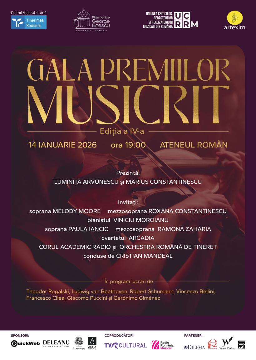 Cea de a IV-a ediție a GALEI PREMIILOR MUSICRIT va avea loc pe 14 ianuarie, la Ateneul Român 18989044
