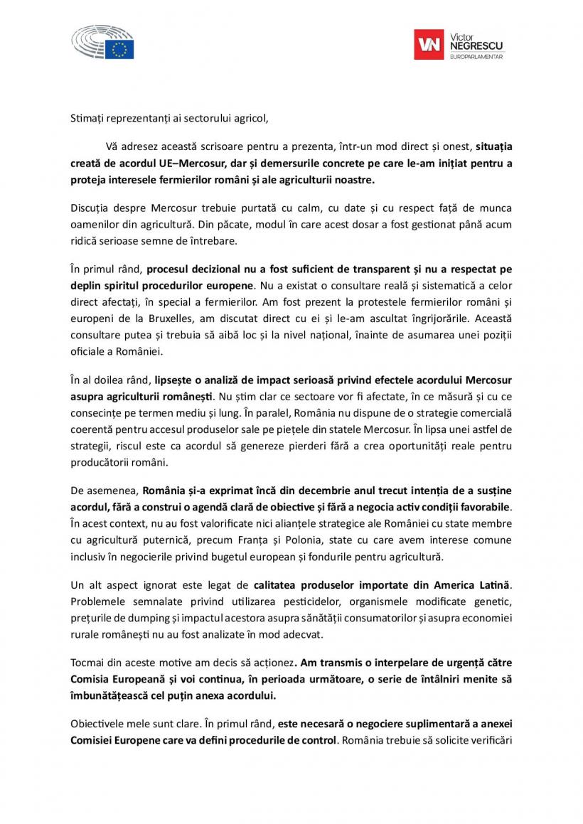Fermierii europeni avertizați: Vicepreședintele Parlamentului European, Victor Negrescu, confirmă slăbiciunile Acordului UE–Mercosur 18989646