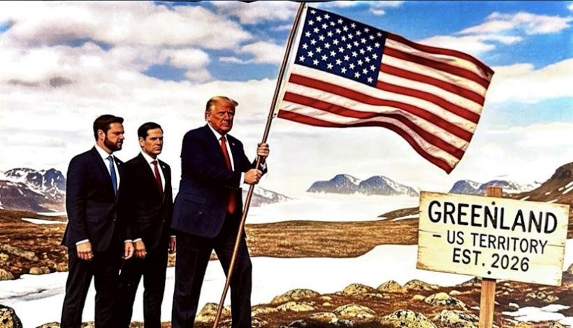 Trump postează o imagine cu el înfigând steagul american în Groenlanda şi o alta cu steagul suprapus peste varii ţări