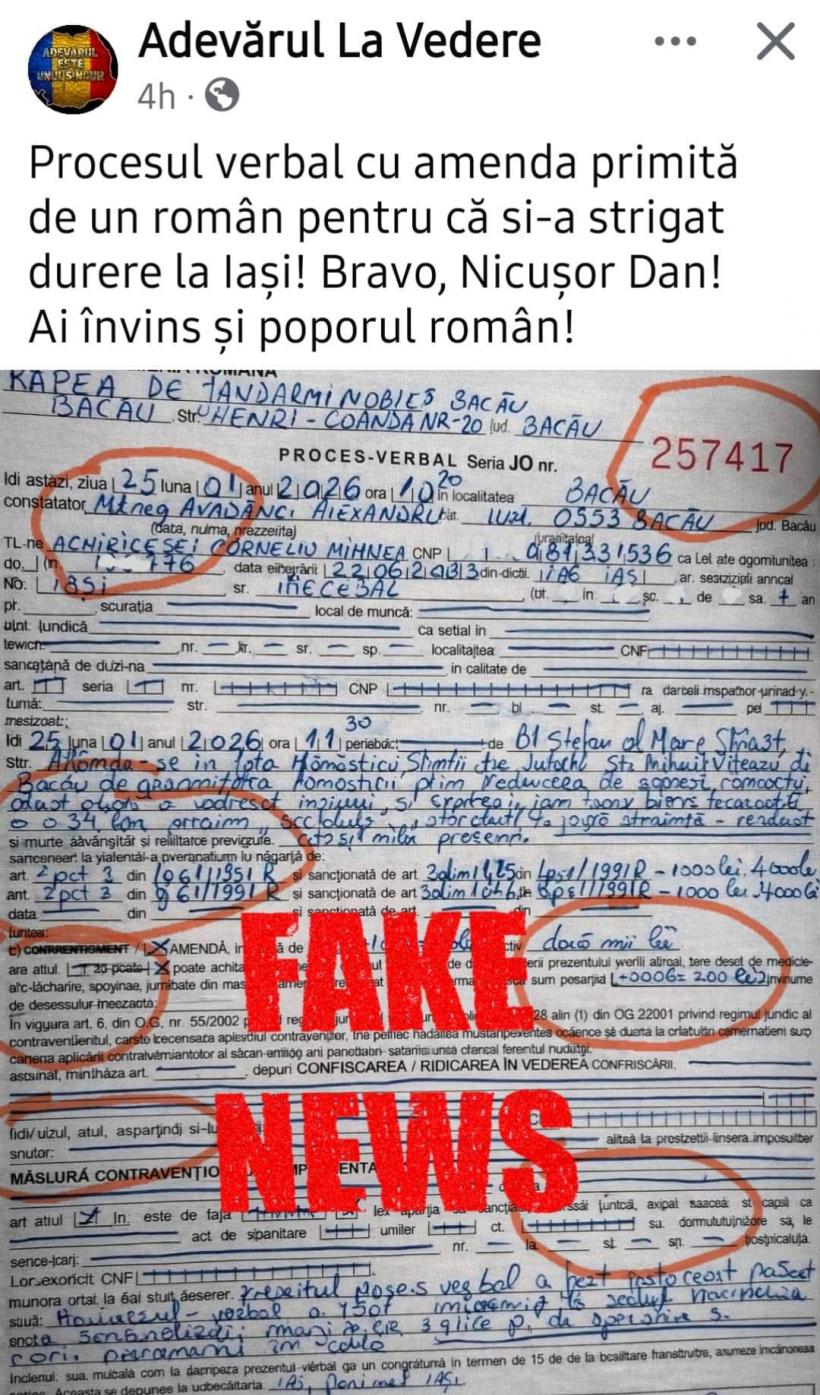Fals proces-verbal al Jandarmeriei distribuit în on-line, însoțit de comentarii politice  18992459