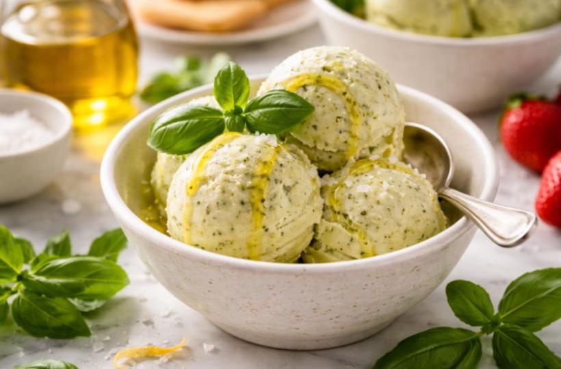 Înghețată de busuioc cu ulei de măsline: desertul care sfidează regulile