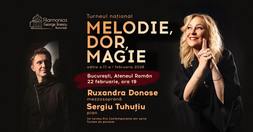Ruxandra Donose și Sergiu Tuhuțiu la Ateneul Român, pe 22 februarie. „Melodie, Dor, Magie”, un recital care pune laolaltă lied, operă și musical, într-o seară gândită ca o călătorie pe urmele melodiei