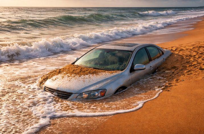 Plaja unde mașinile și rulotele sunt inghițite de ape