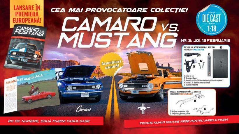 Camaro vs. Mustang – colecționează și construiește machetele celor două mașini legendare. Piese noi, de mâine la chioșcuri!