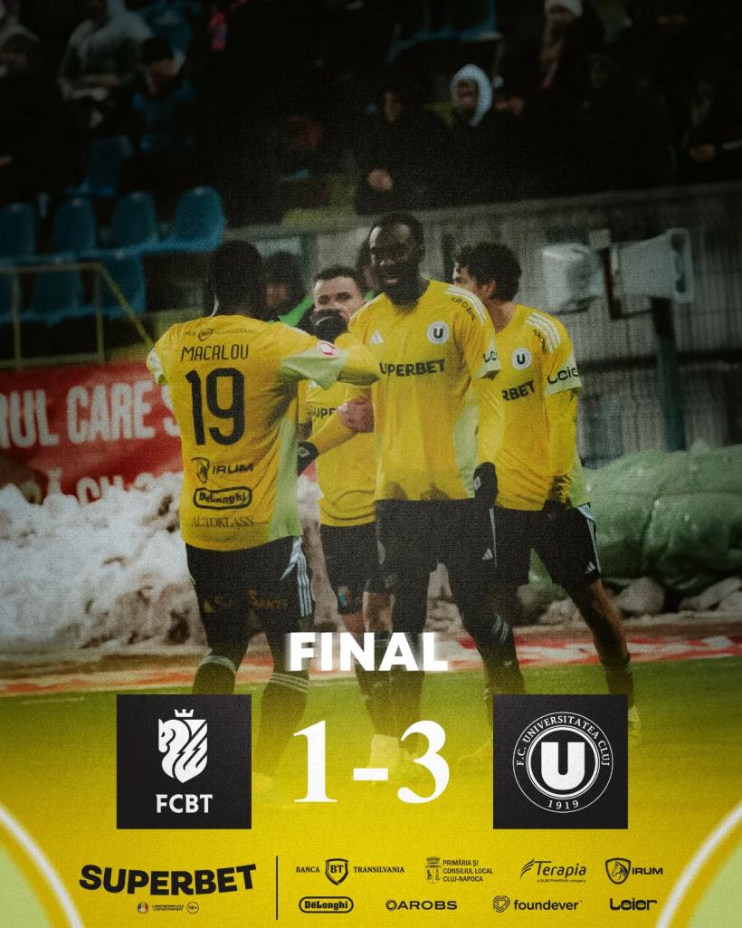 U Cluj câștigă la Botoșani și e la un pas de asigurarea locului de play-off