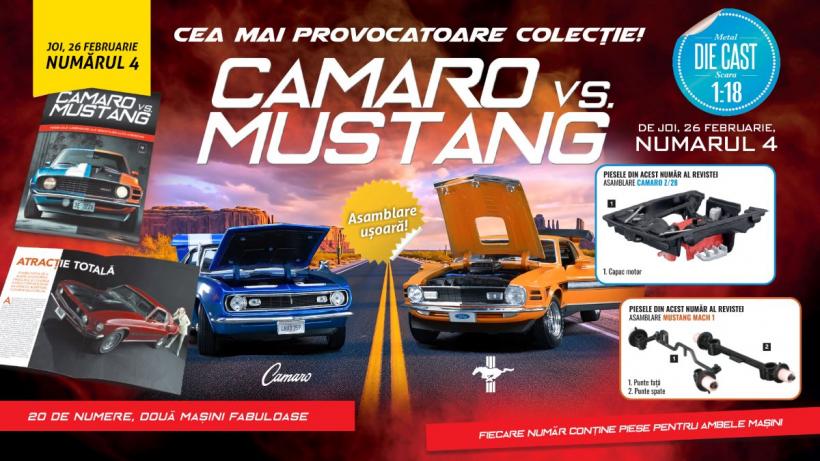 Camaro vs. Mustang - Colecționează cele 20 de reviste și construiește machetele celor două mașini. Piese noi, de mâine la chioșcuri