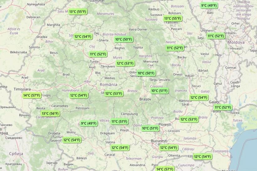 Vremea de mâine în România: zi blândă, fără ploi, cu vânt în general slab