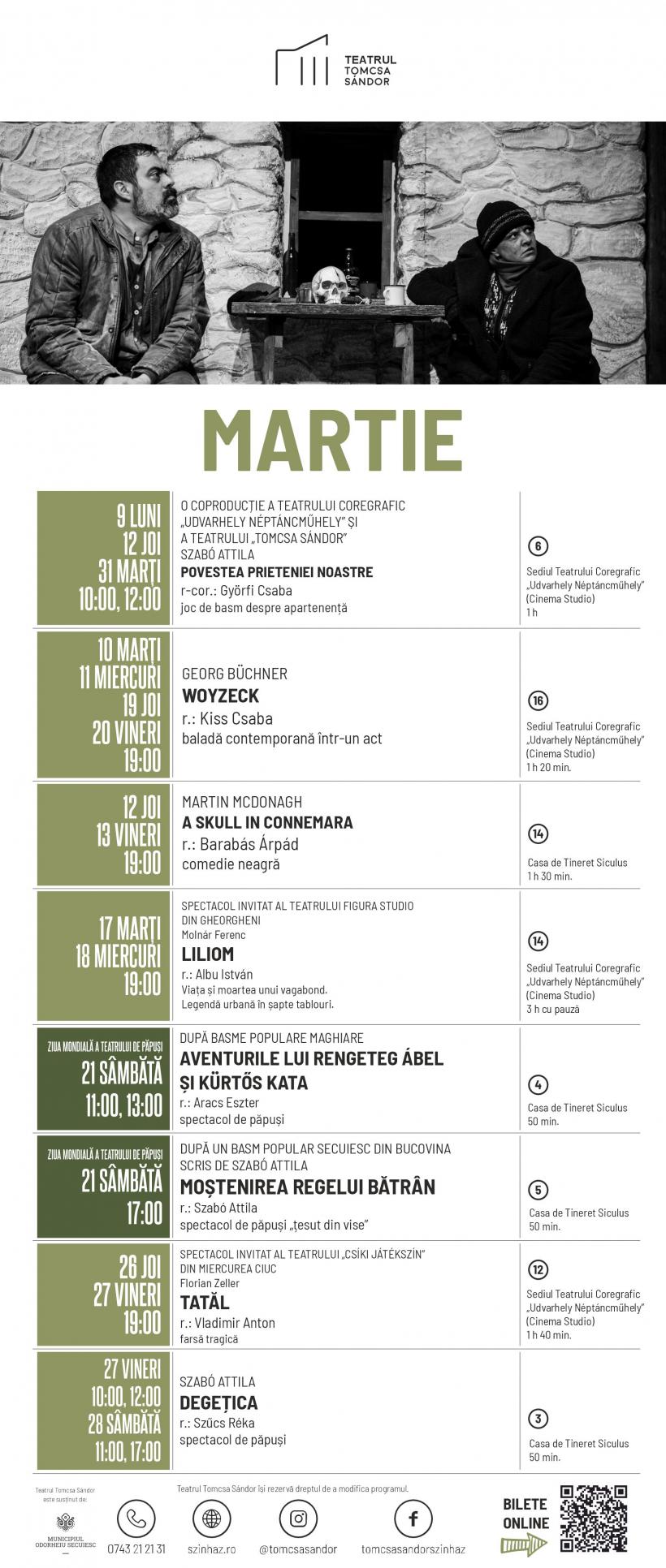 Martie plin de spectacole la Teatrul „Tomcsa Sándor” din Odorheiu Secuiesc