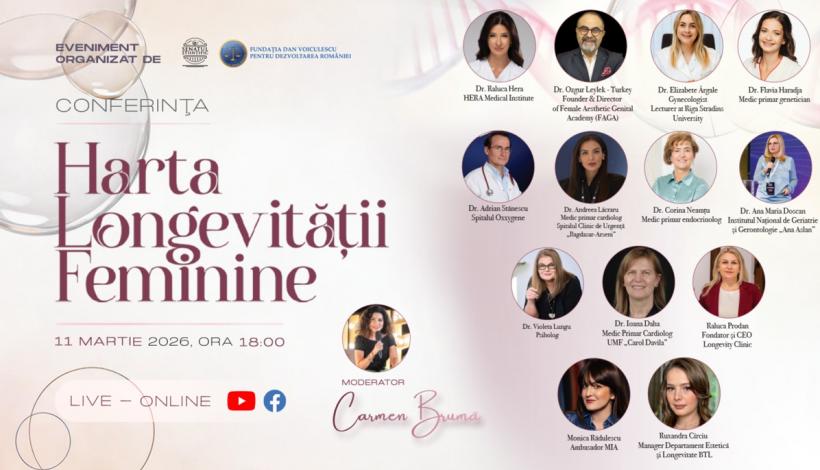 Conferința „Harta Longevității Feminine”: 12 speakeri români și internaționali vorbesc despre hormonii, inima, creierul și genetica femeilor. Începe în câteva ore – participare gratuită