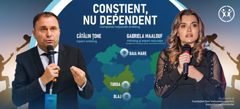 Campania antidrog „Conștient, nu dependent”, într-un nou tur național: Turda, Baia Mare și Blaj devin următoarele orașe în care tinerii, profesorii și părinții vor discuta deschis despre pericolul drogurilor