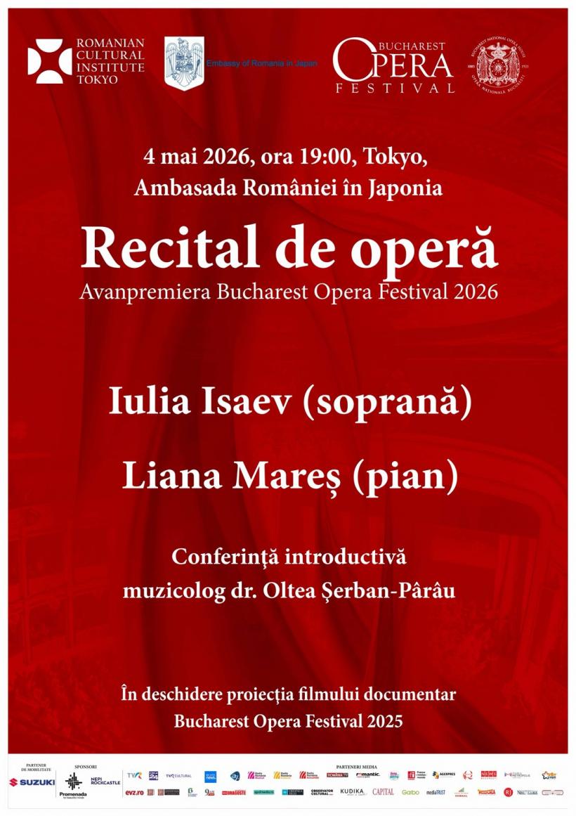 Avanpremieră Bucharest Opera Festival 2026 la Viena: recital susținut de soprana Iulia Isaev, baritonul Alexandru Constantin și pianista Liana Mareș pe 7 aprilie la ICR Viena