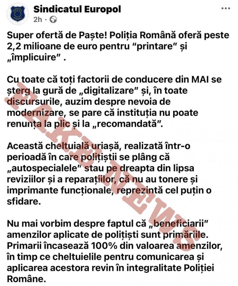 Poliția Română, în război cu Europol: atacurile sindicatului fac parte dintr-o strategie de a submina încrederea cetățenilor în instituțiile statului de drept