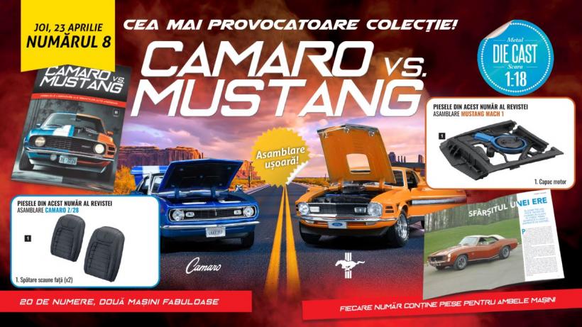 Camaro vs. Mustang – provocarea continuă: noi piese pentru cele două machete legendare, de joi la chioșcuri.