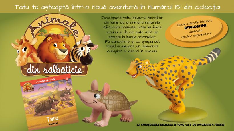 Tatu, animalul cu armură naturală, în numărul 15 din colecția „Animale din sălbăticie”, la chioșcuri din 28 aprilie.