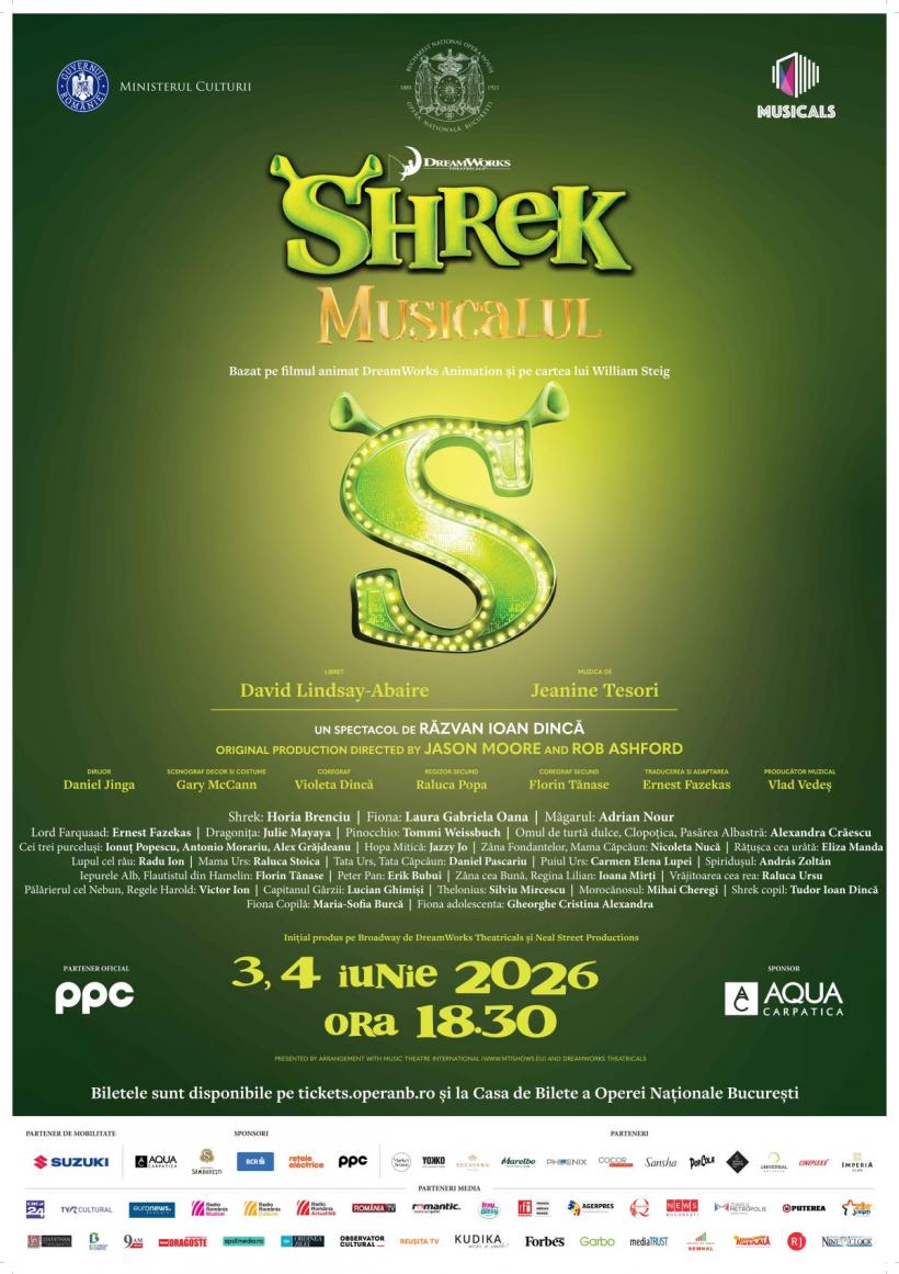 De pe Broadway la București, Shrek Musicalul revine pe scena ONB de Ziua Copilului. Horia Brenciu, în rolul căpcăunului simpatic