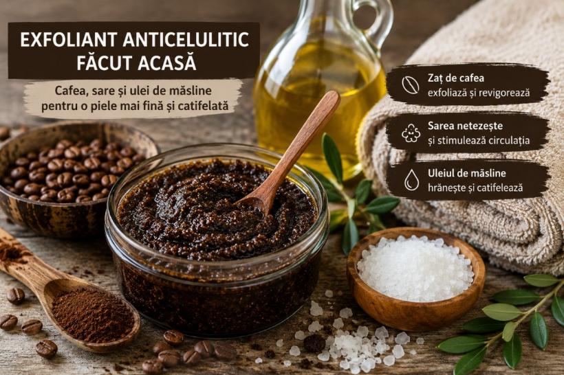 Exfoliant anticelulitic făcut acasă din zaț de cafea, secretul unei pieli perfecte
