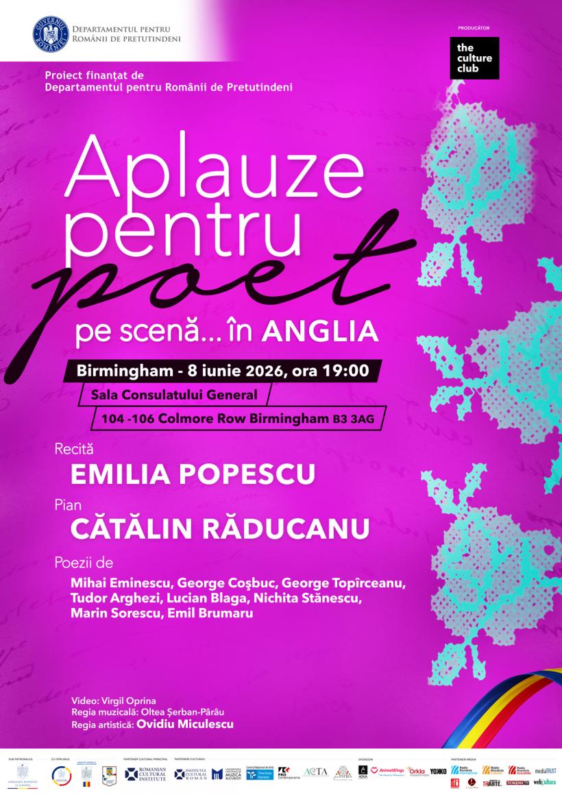 Spectacolul Aplauze pentru poet pe scenă… ajunge în Anglia, în iunie 2026, după succesul din anii trecuți din Italia și Spania.  Londra – Birmingham – Manchester 19009232
