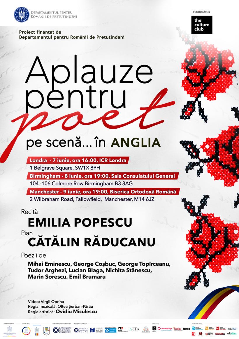 Spectacolul Aplauze pentru poet pe scenă… ajunge în Anglia, în iunie 2026, după succesul din anii trecuți din Italia și Spania.  Londra – Birmingham – Manchester 19009233