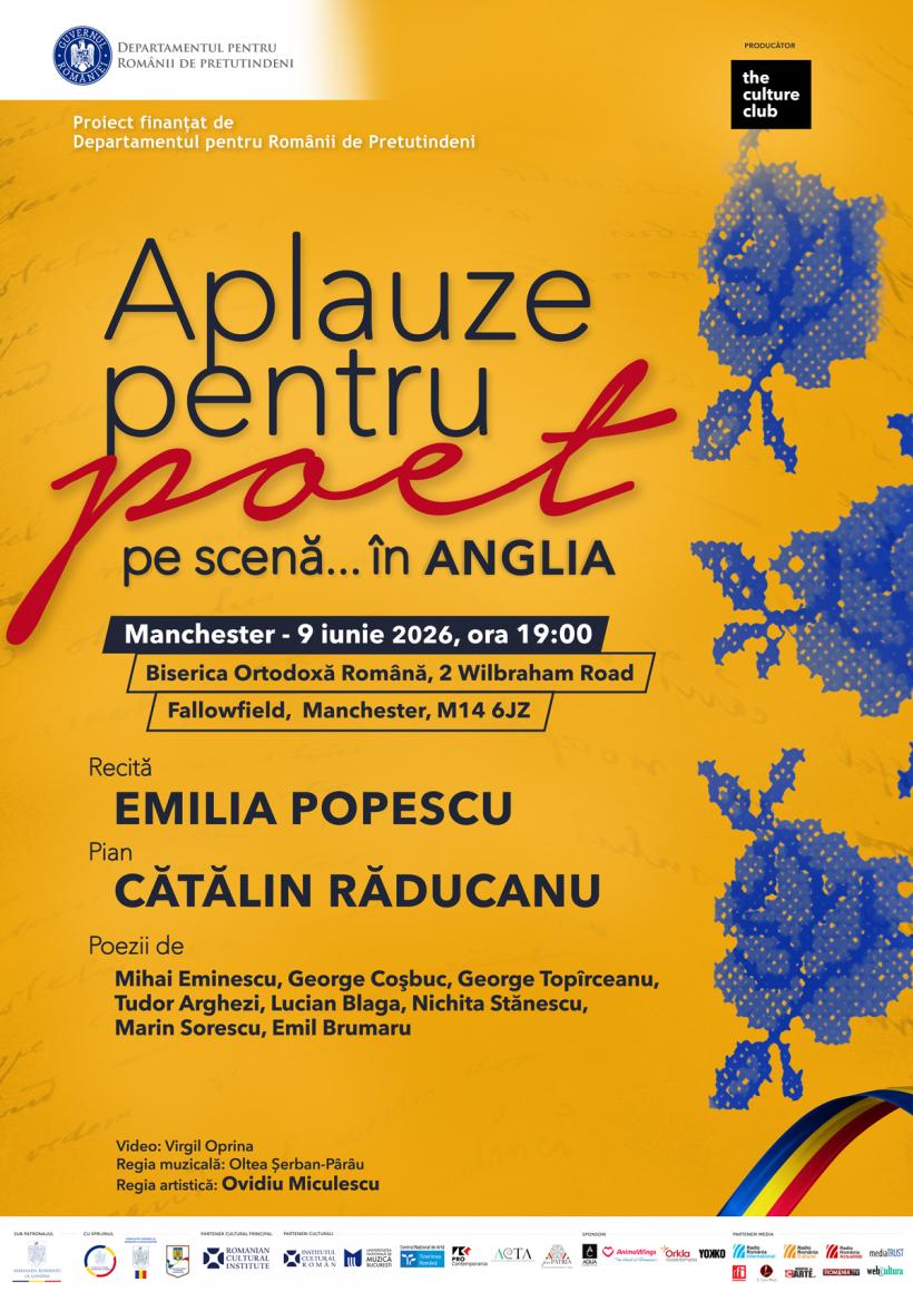 Spectacolul Aplauze pentru poet pe scenă… ajunge în Anglia, în iunie 2026, după succesul din anii trecuți din Italia și Spania.  Londra – Birmingham – Manchester 19009234
