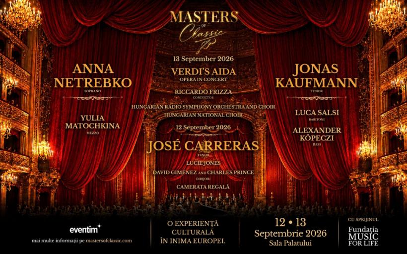 Anna Netrebko, Jonas Kaufmann și José Carreras vin la București. MASTERS OF CLASSIC (12–13 septembrie 2026): o sărbătoare a operei și muzicii clasice
