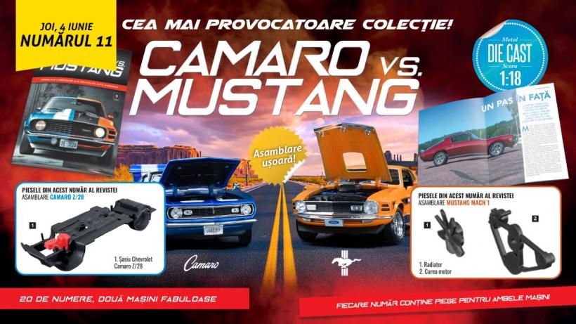 Povestea competiției „Camaro vs.Mustang” continuă  în numărul 11 al colecției. De joi, la toate chioșcurile, găsiți revista și piese noi pentru cele două machete!