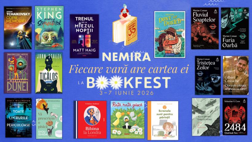 Editura Nemira la Bookfest 2026: „Trenul de la miezul nopții”, de Matt Haig, finalul trilogiei Haiganu, de Marian Coman, memoir-ul lui Gilbert Costache și un volum de povestiri de Stephen King, conturează un sezon inedit al lecturilor de vară